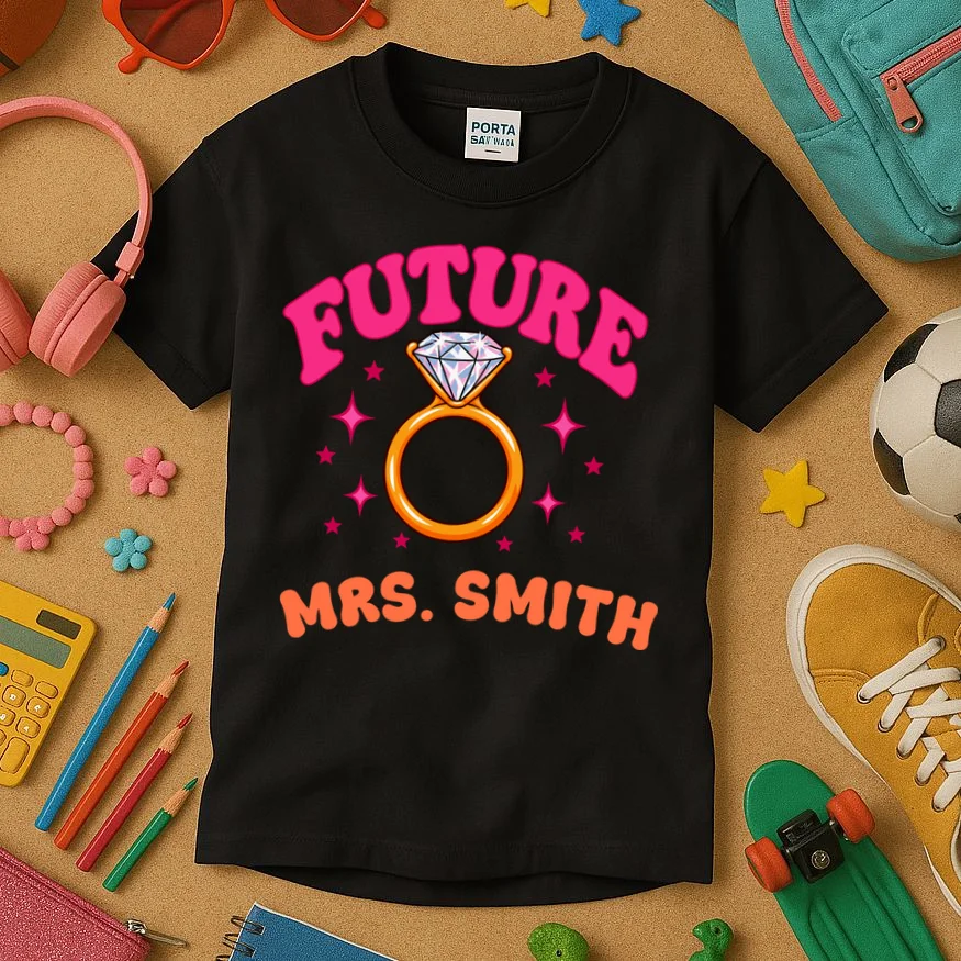 Engaged Era Personalized Future Mrs. Custom Gift - Future Mrs. Ring Design Kids T-Shirt - Front 2