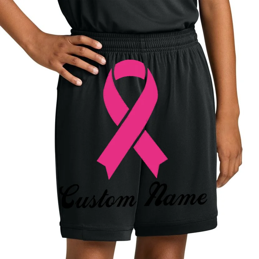 Breast Cancer Awareness Ribbon Custom Name Personalized Kids Shorts - Front 1
