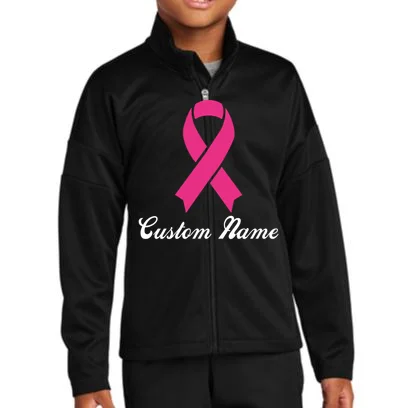 Breast Cancer Awareness Ribbon Custom Name Personalized Kids Jacket Front