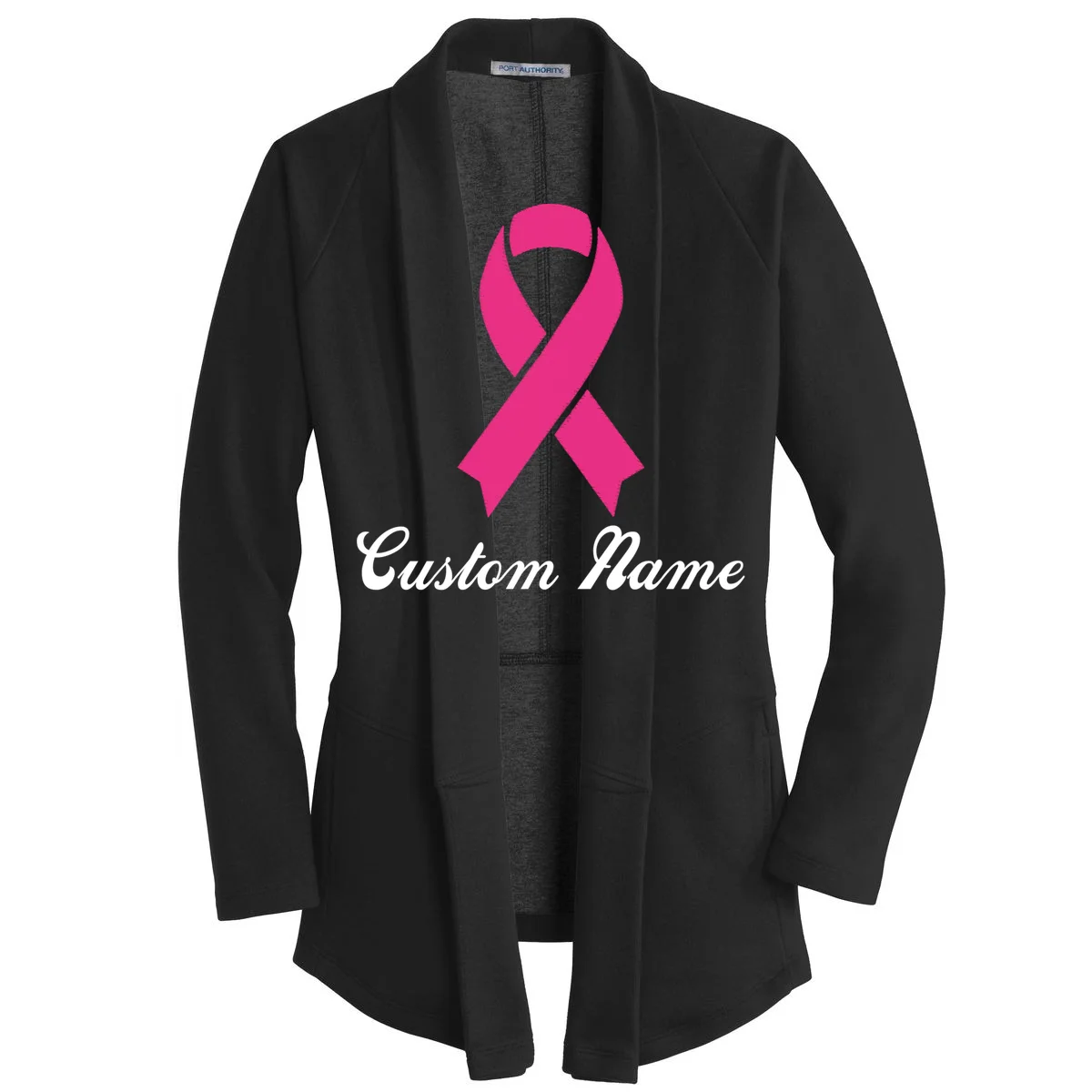 Breast Cancer Awareness Ribbon Custom Name Personalized Women's Cardigan Front