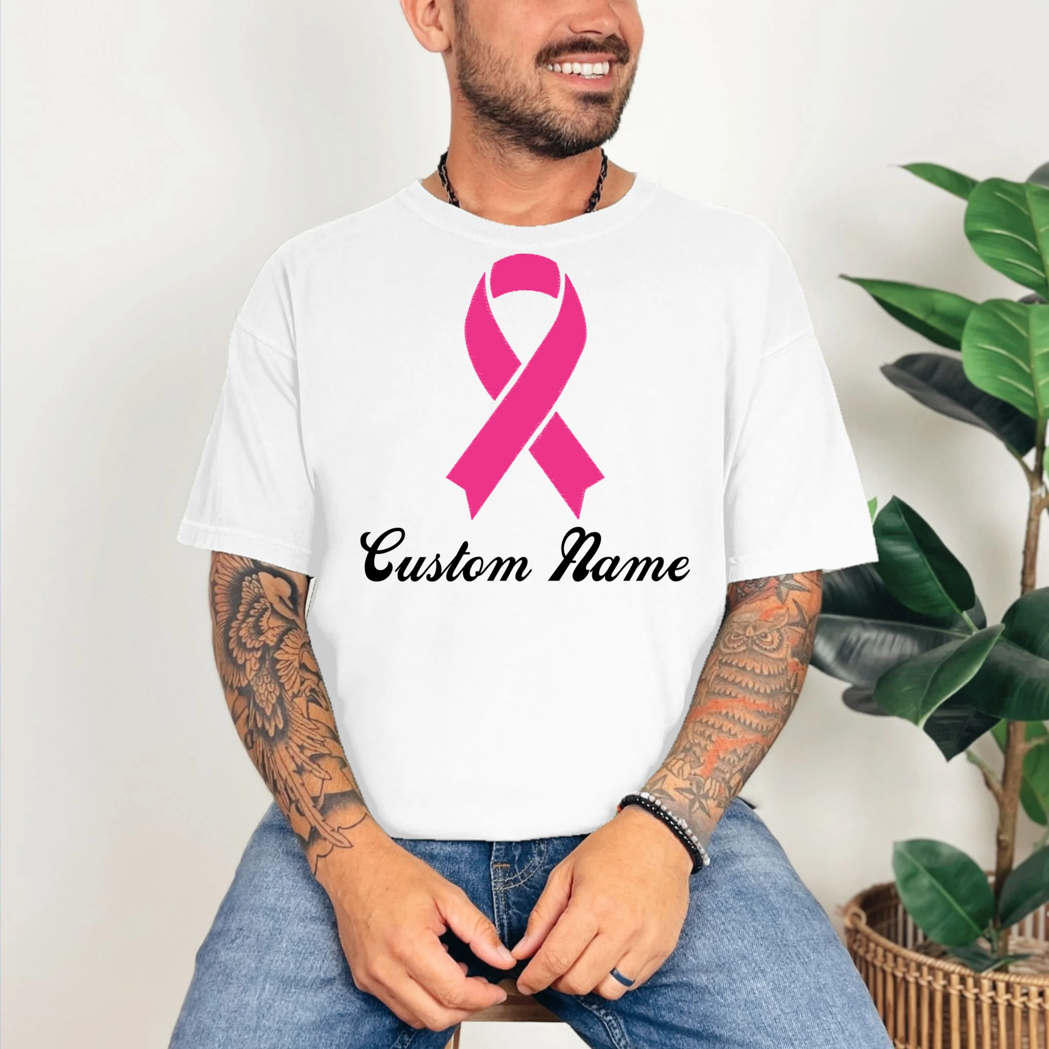 Breast Cancer Awareness Ribbon Custom Name Personalized T-Shirt - Front 2