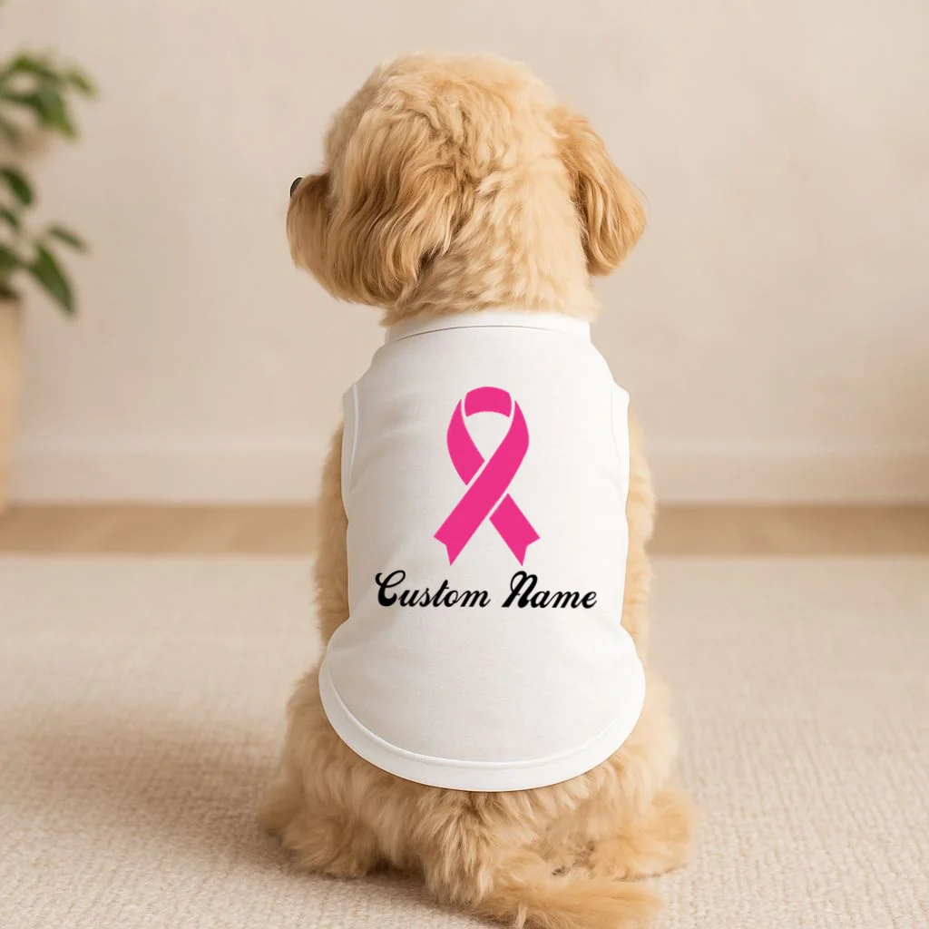 Breast Cancer Awareness Ribbon Custom Name Personalized Doggie Tank - Front 1