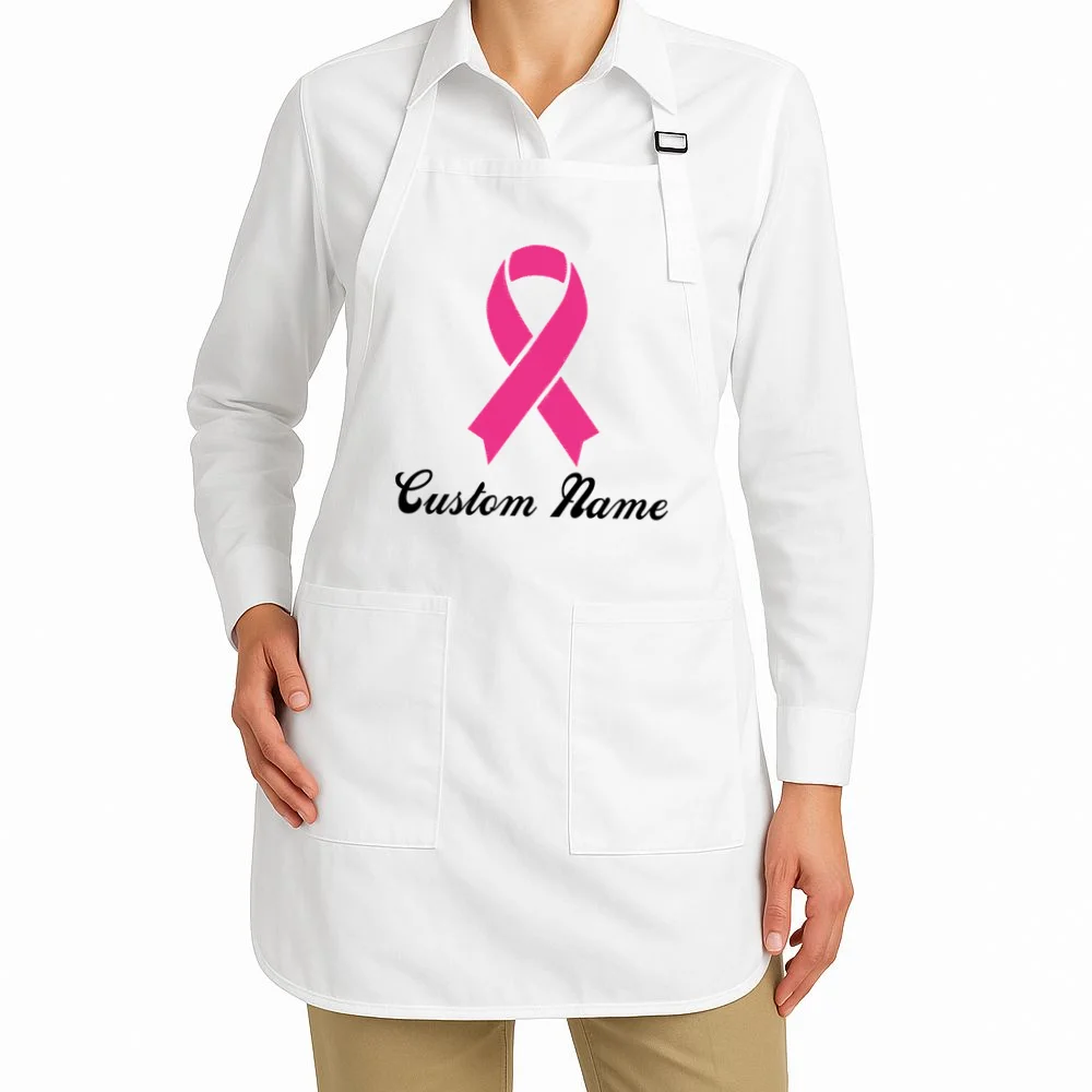 Breast Cancer Awareness Ribbon Custom Name Personalized Apron - Front 1