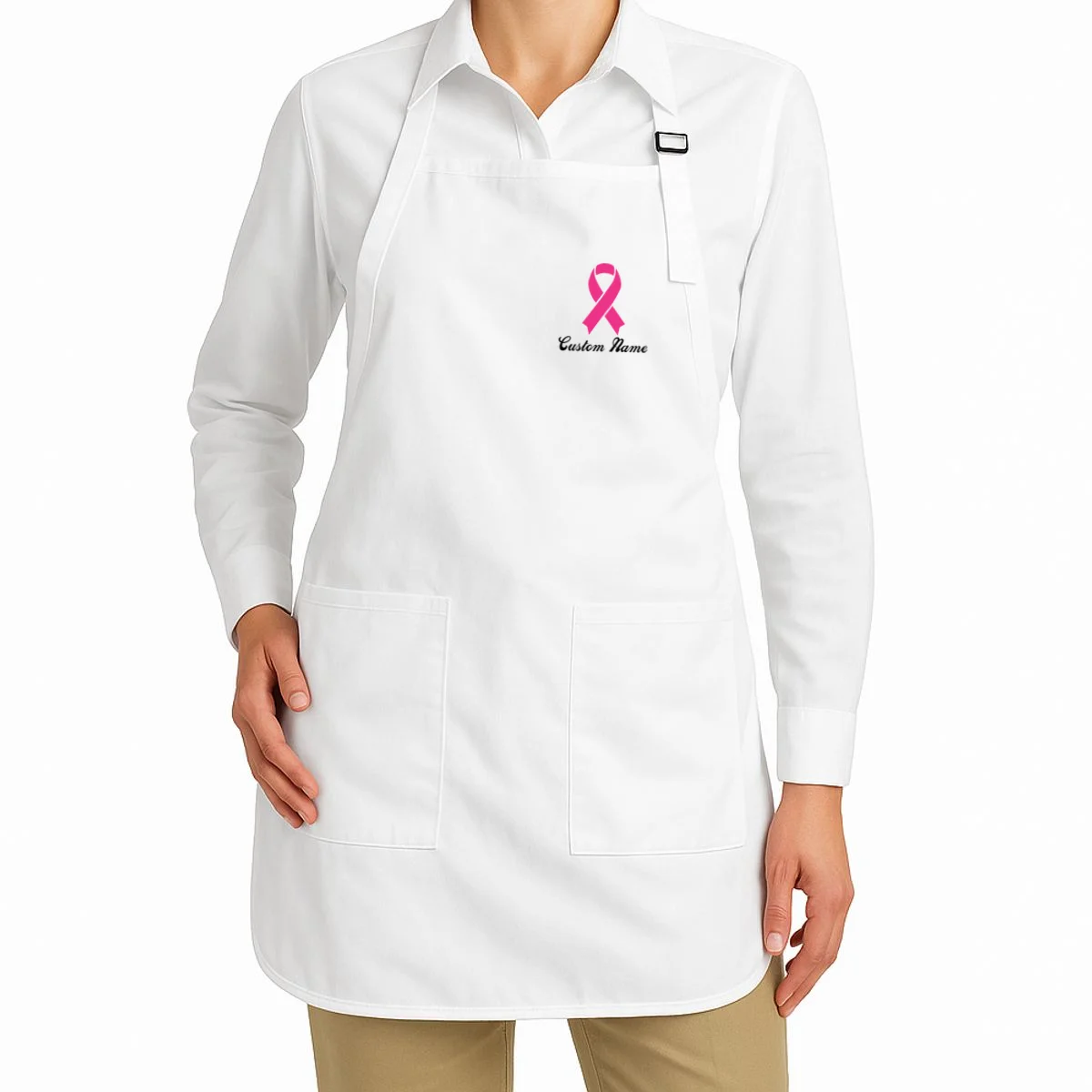 Breast Cancer Awareness Ribbon Custom Name Personalized Apron - Front 1