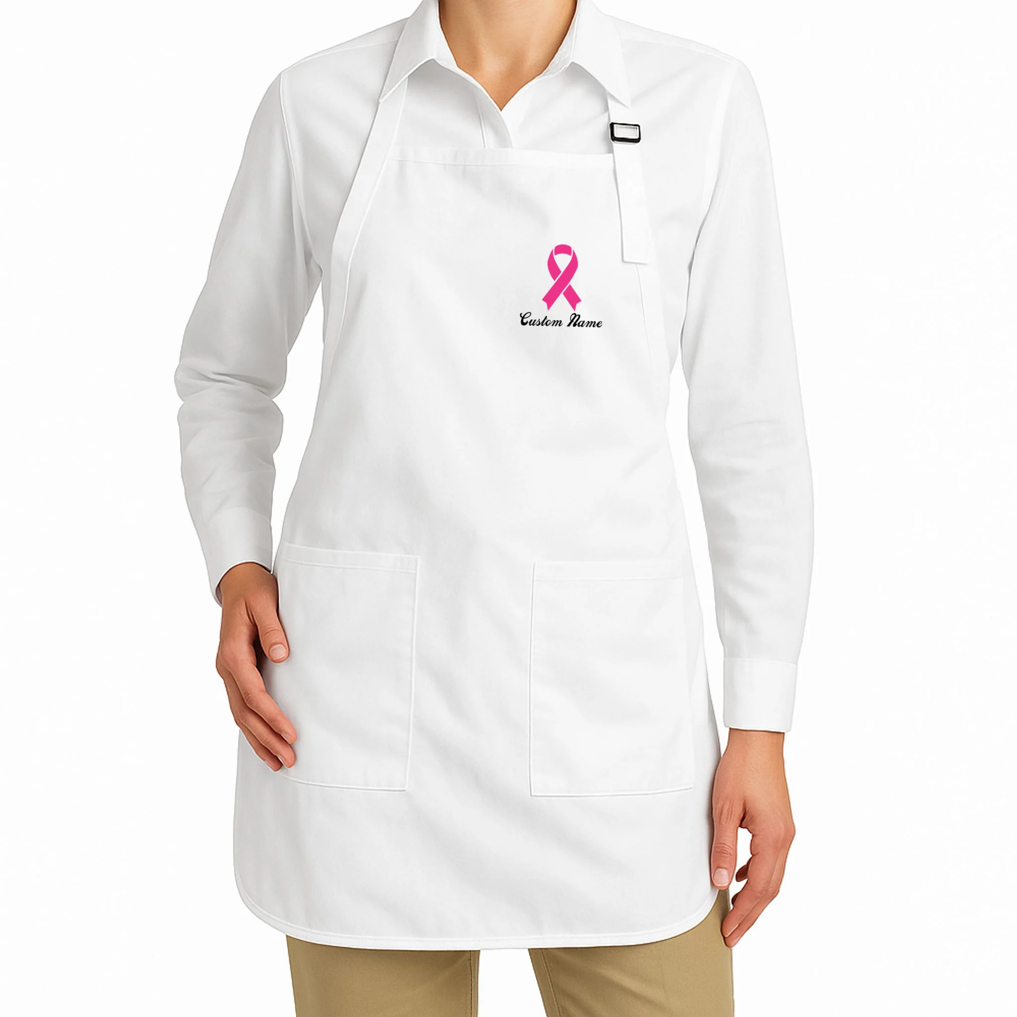 Breast Cancer Awareness Ribbon Custom Name Personalized Apron - Front 1