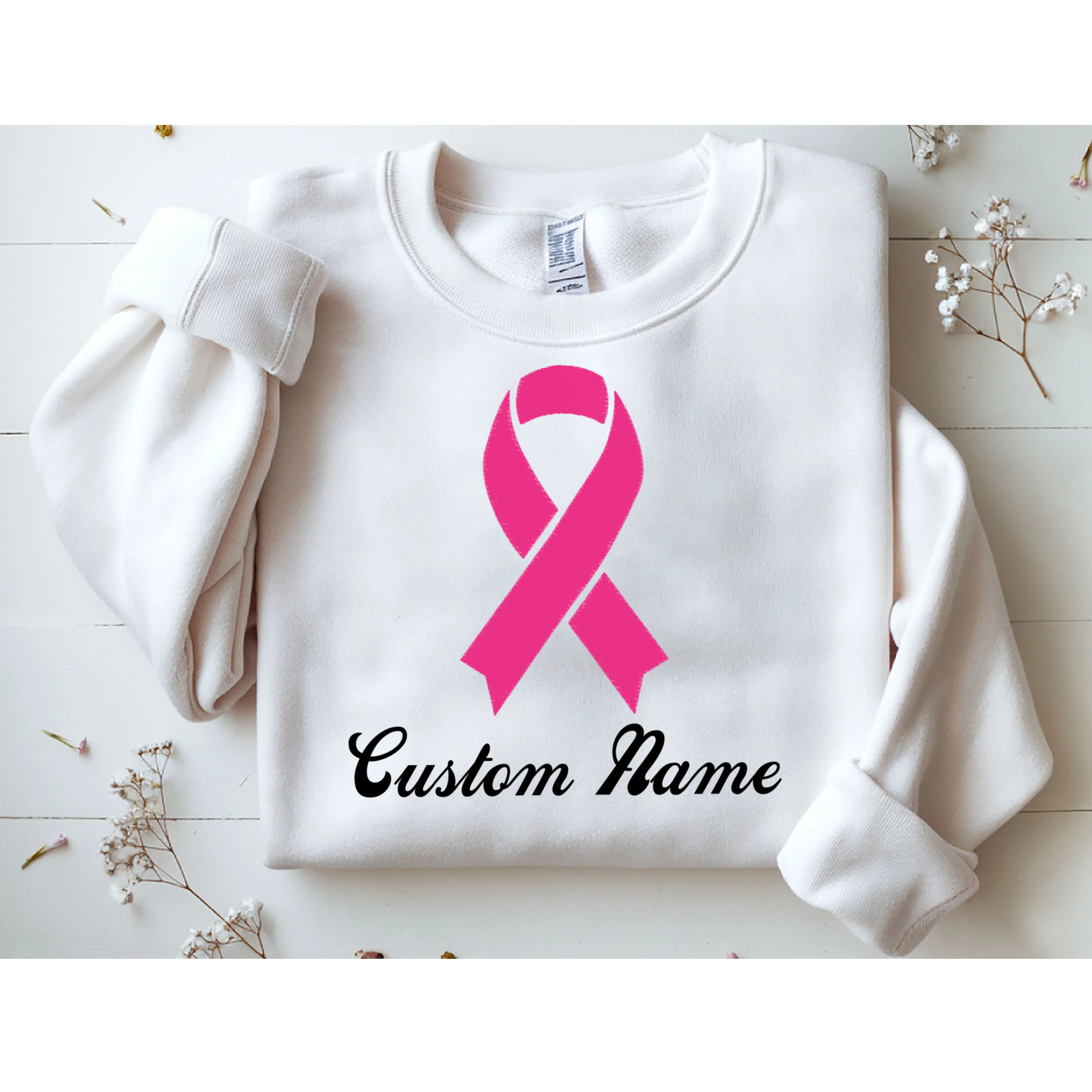 Breast Cancer Awareness Ribbon Custom Name Personalized Sweatshirt - Front 1