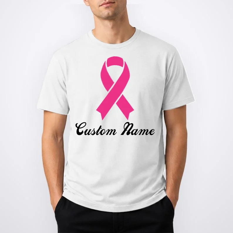Breast Cancer Awareness Ribbon Custom Name Personalized T-Shirt - Front 1