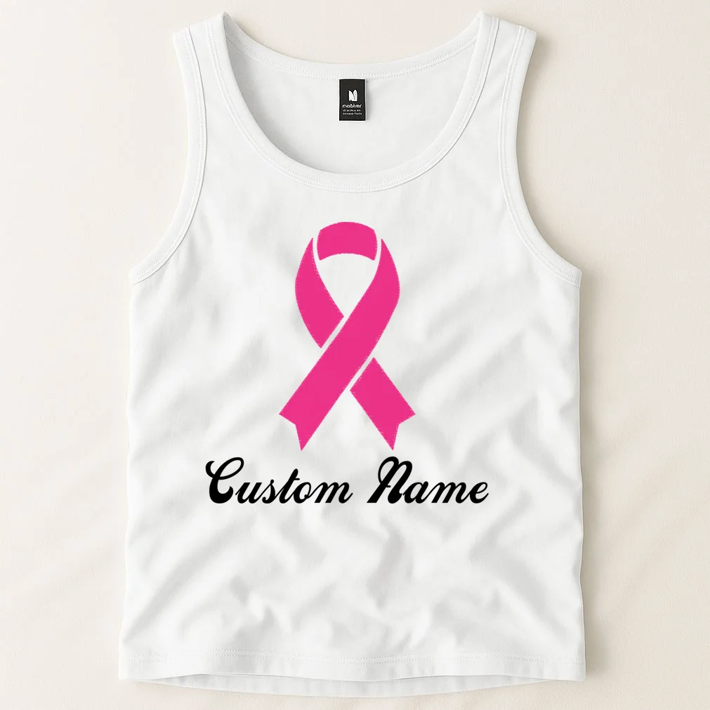 Breast Cancer Awareness Ribbon Custom Name Personalized Tank Top - Front 1