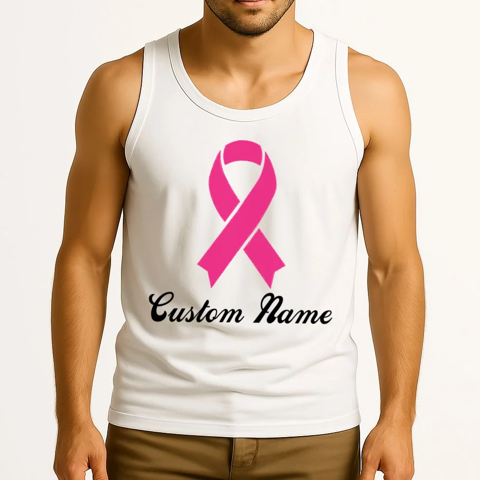 Breast Cancer Awareness Ribbon Custom Name Personalized Tank Top - Front 2