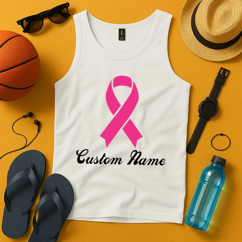 Breast Cancer Awareness Ribbon Custom Name Personalized Tank Top - Front 3