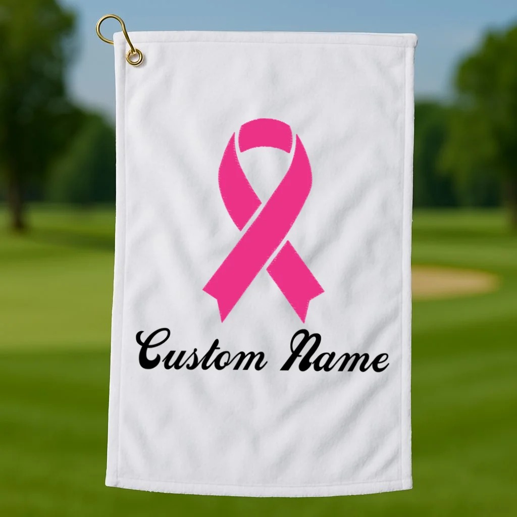 Breast Cancer Awareness Ribbon Custom Name Personalized Golf Towel - Front 1