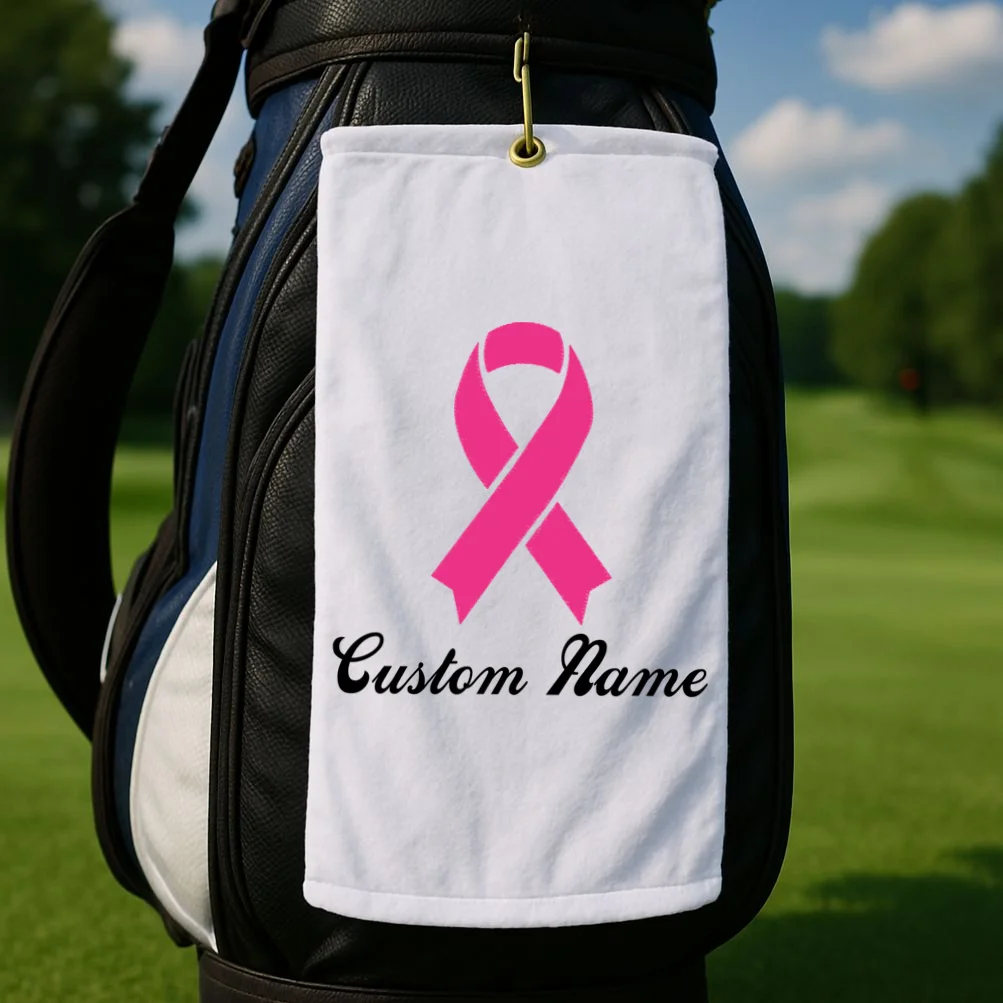Breast Cancer Awareness Ribbon Custom Name Personalized Golf Towel - Front 2