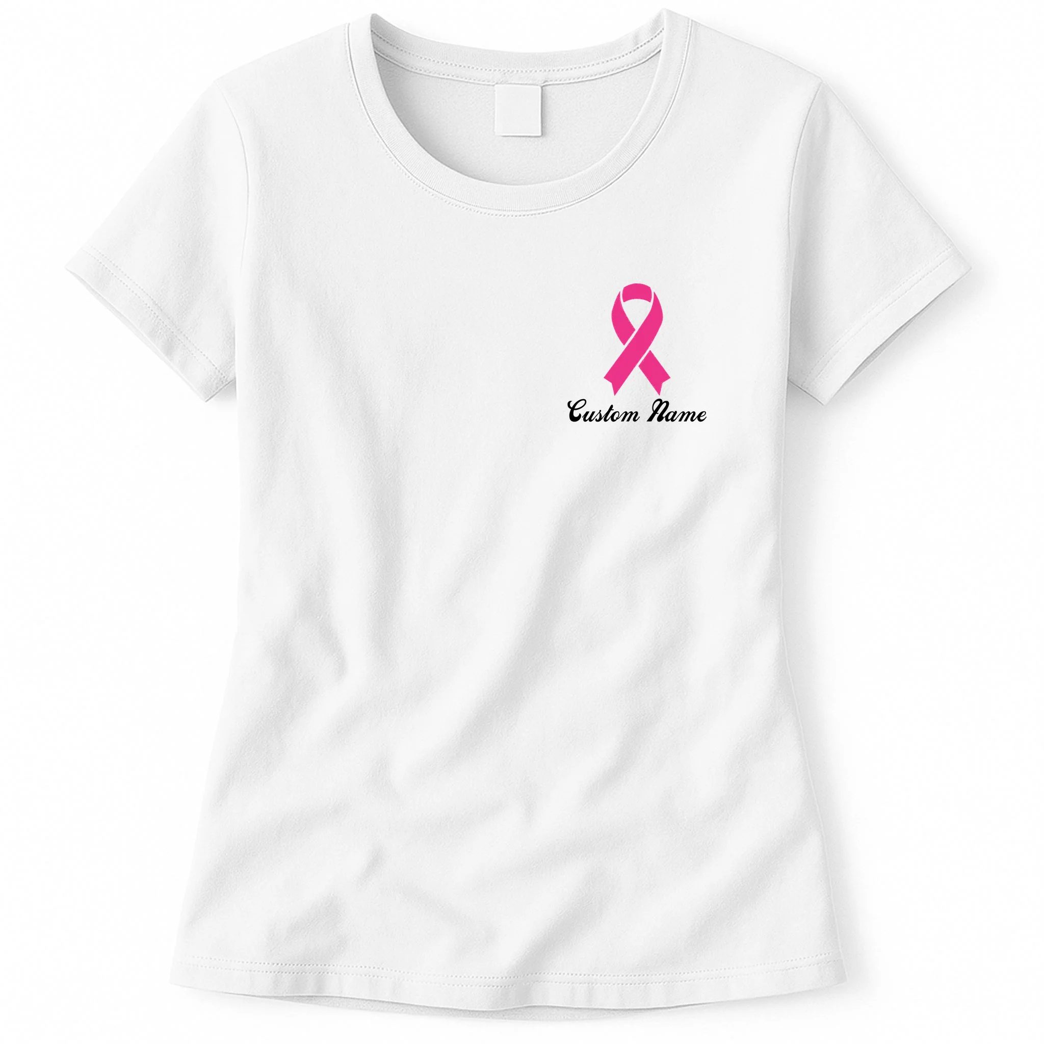 Breast Cancer Awareness Ribbon Custom Name Personalized Women's T-Shirt - Front