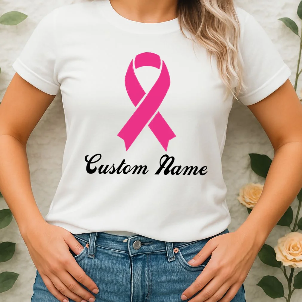 Breast Cancer Awareness Ribbon Custom Name Personalized Women's T-Shirt - Front 1