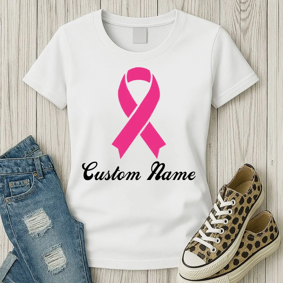 Breast Cancer Awareness Ribbon Custom Name Personalized Women's T-Shirt - Front 2