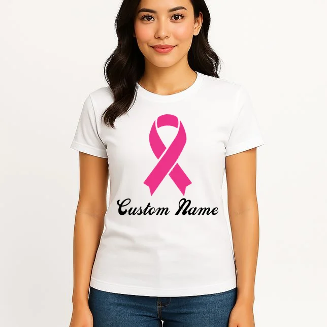 Breast Cancer Awareness Ribbon Custom Name Personalized Women's T-Shirt - Front 3