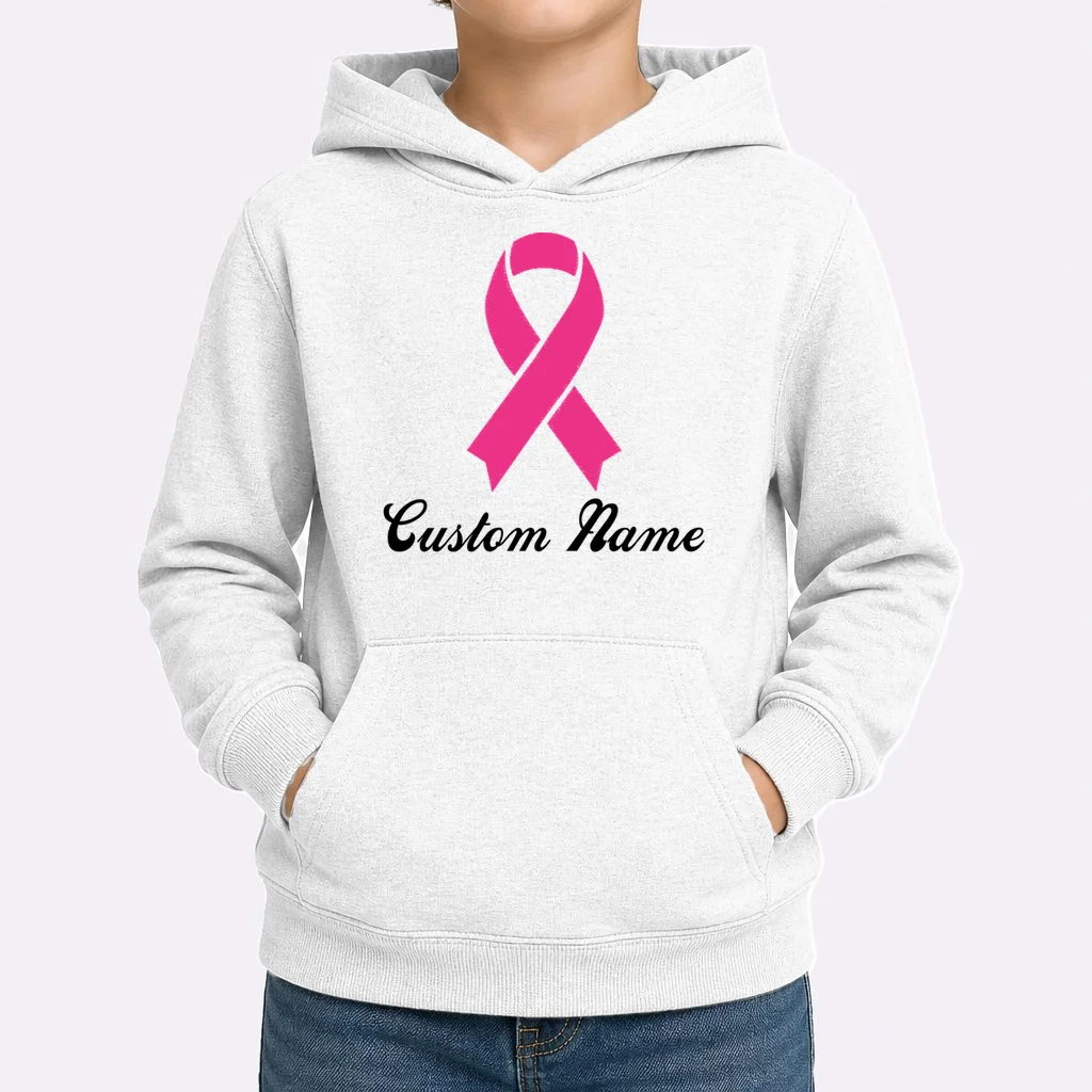 Breast Cancer Awareness Ribbon Custom Name Personalized Kids Hoodie - Front 1