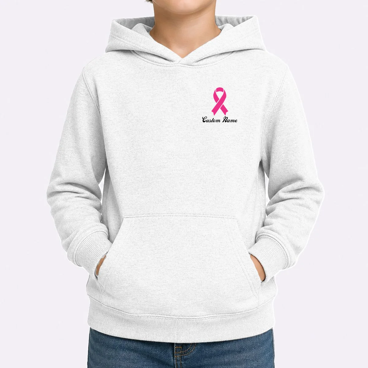 Breast Cancer Awareness Ribbon Custom Name Personalized Kids Hoodie - Front 1