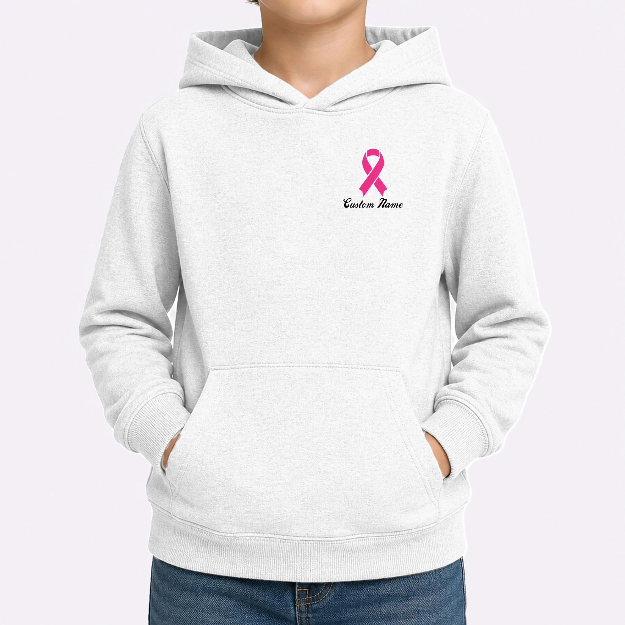 Breast Cancer Awareness Ribbon Custom Name Personalized Kids Hoodie - Front 1
