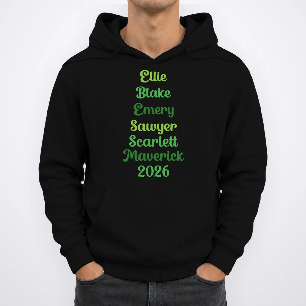 Elegant Green Script Names – Minimalist Typography Design Men's Hoodie - Front 1