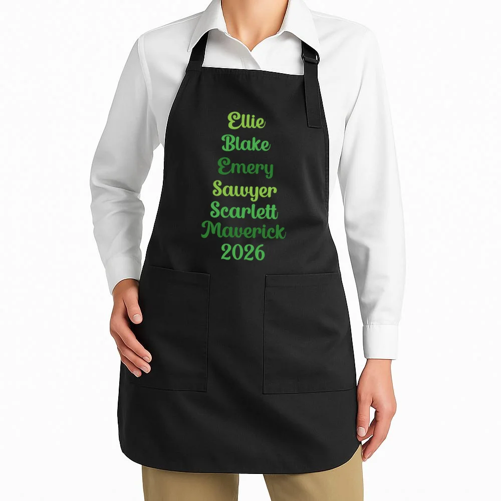 Elegant Green Script Names – Minimalist Typography Design Apron - Front 1