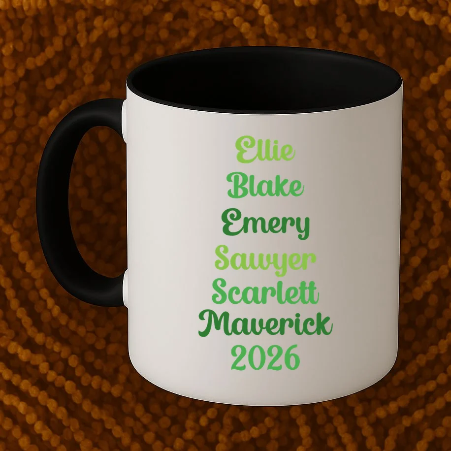 Elegant Green Script Names – Minimalist Typography Design Mug - Front 1