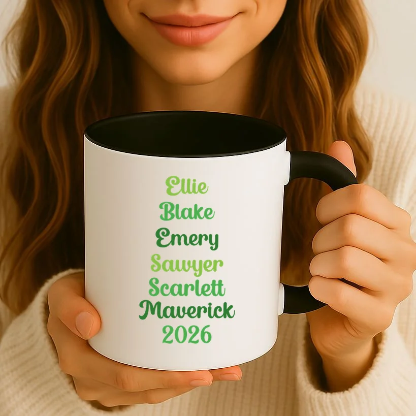 Elegant Green Script Names – Minimalist Typography Design Mug - Front 2