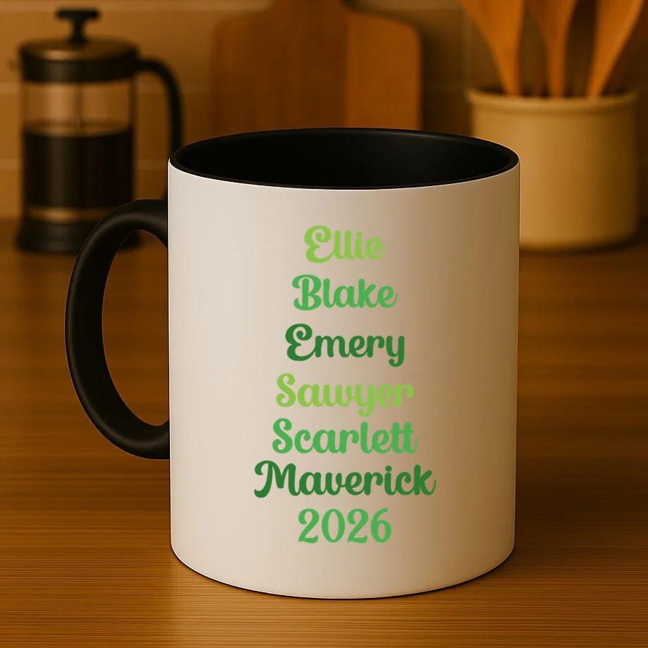 Elegant Green Script Names – Minimalist Typography Design Mug - Front 3