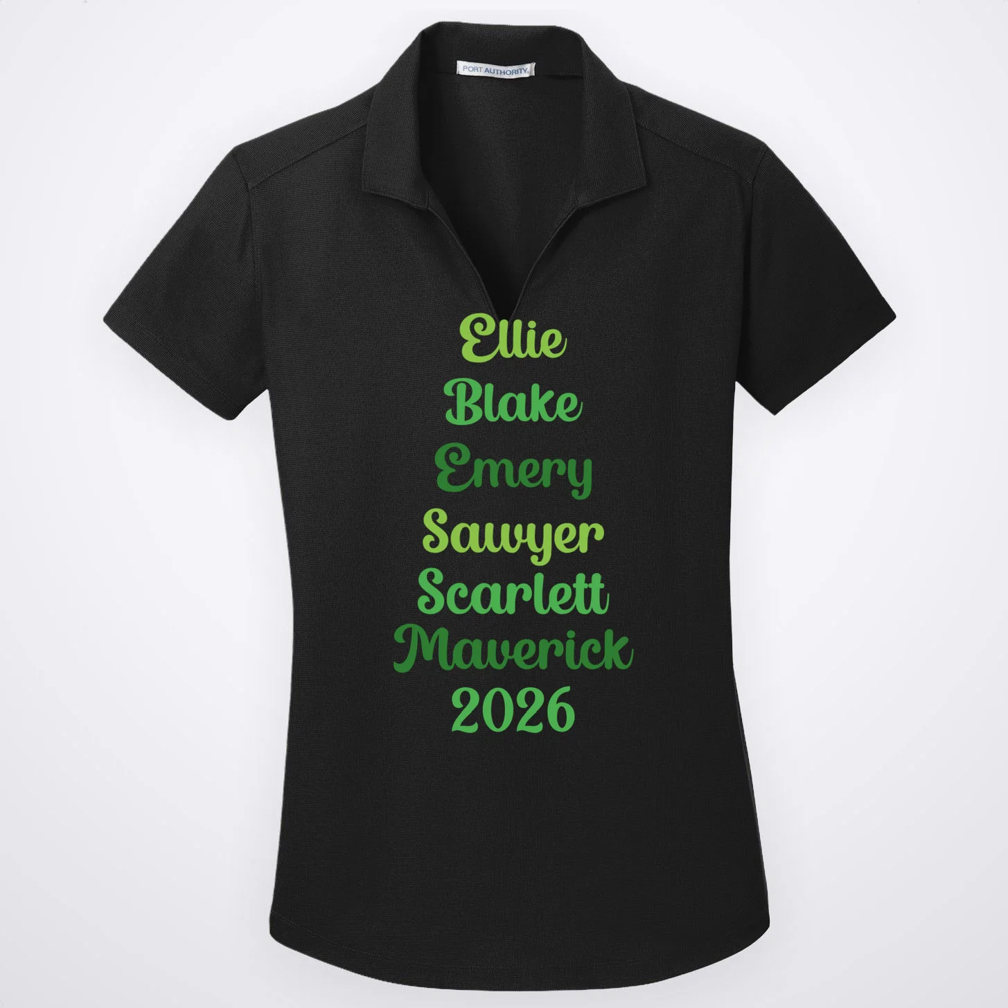 Elegant Green Script Names – Minimalist Typography Design Women's Polo Front