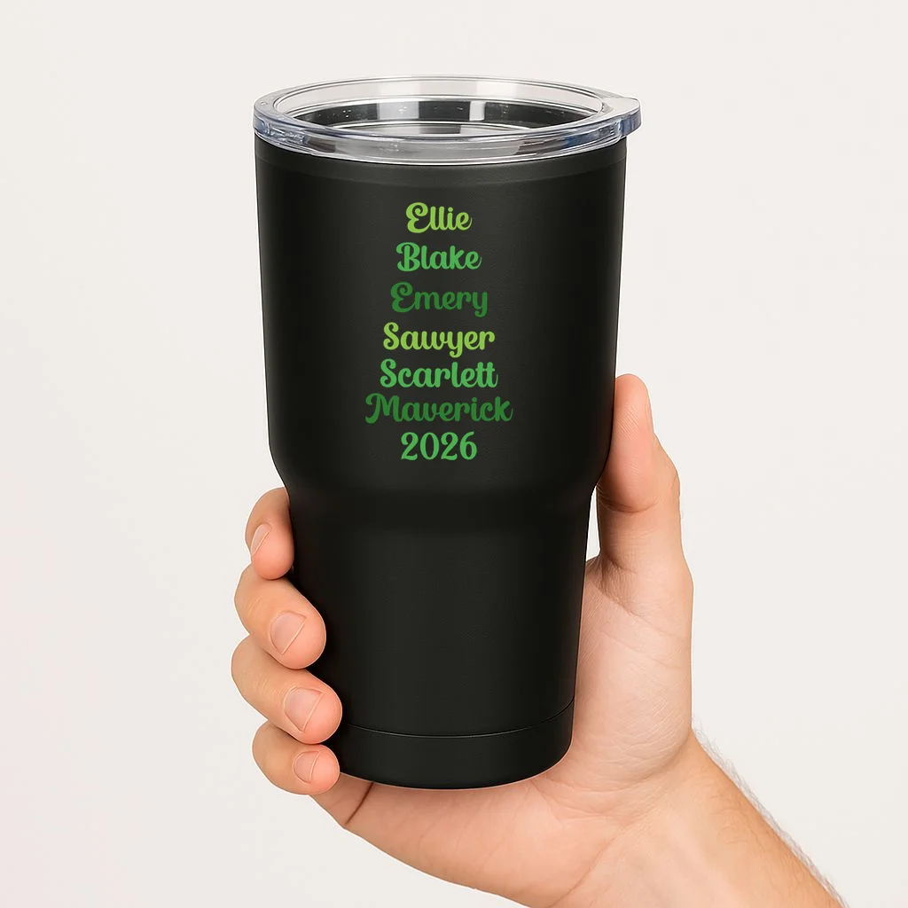Elegant Green Script Names – Minimalist Typography Design 20oz Tumbler - Front 1