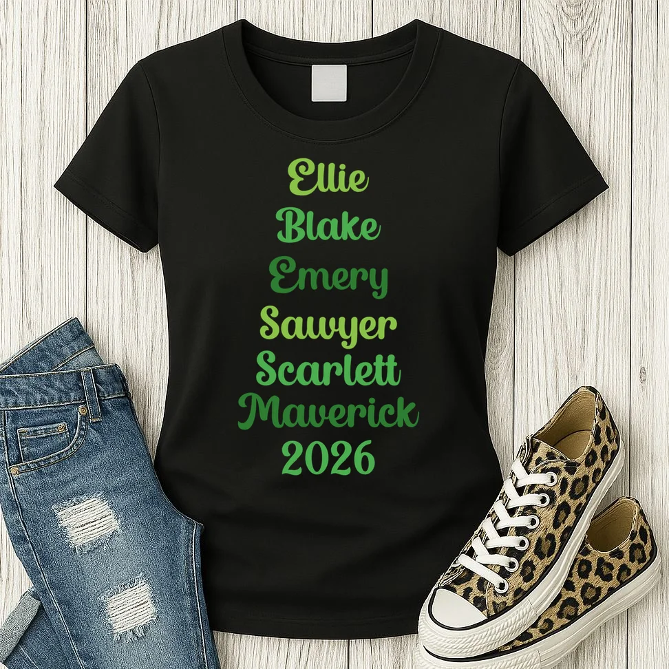 Elegant Green Script Names – Minimalist Typography Design Women's T-Shirt - Front 2