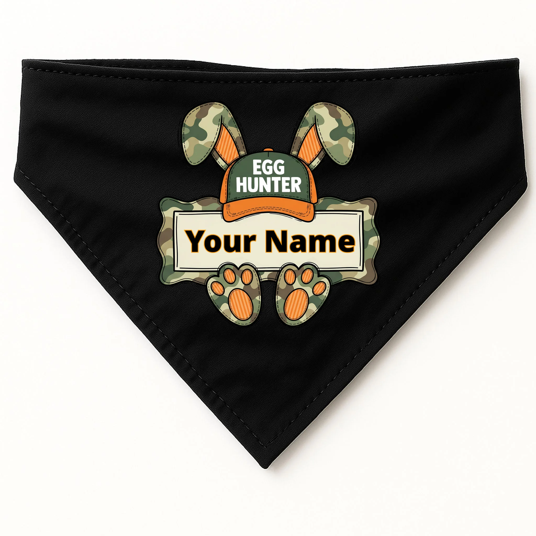 EGG HUNTER Your Name Personalized Easter Egg Hunter Custom Name Camo Bunny Rabbit Dog Bandana - Front