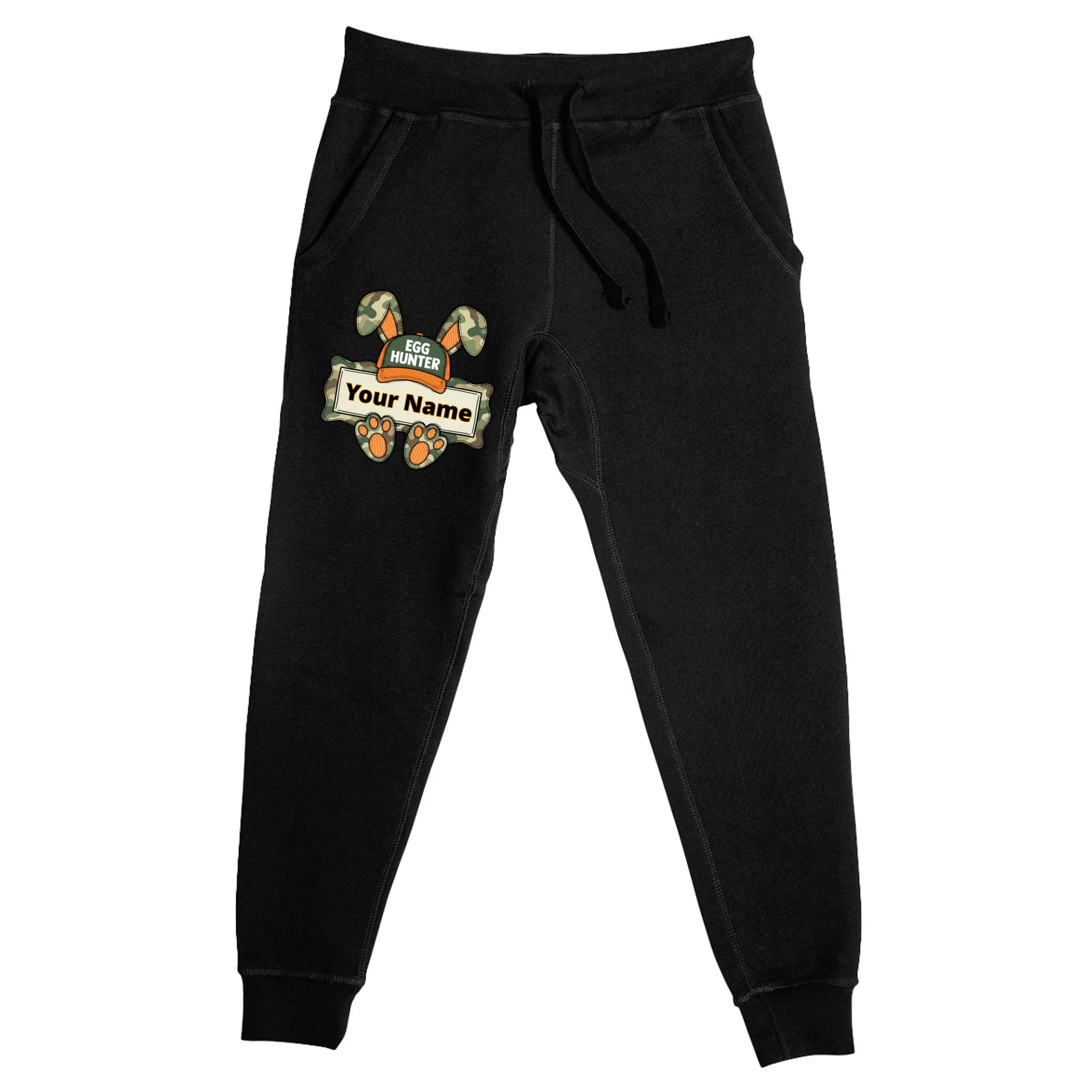 EGG HUNTER Your Name Personalized Easter Egg Hunter Custom Name Camo Bunny Rabbit Men's Sweatpants - Front