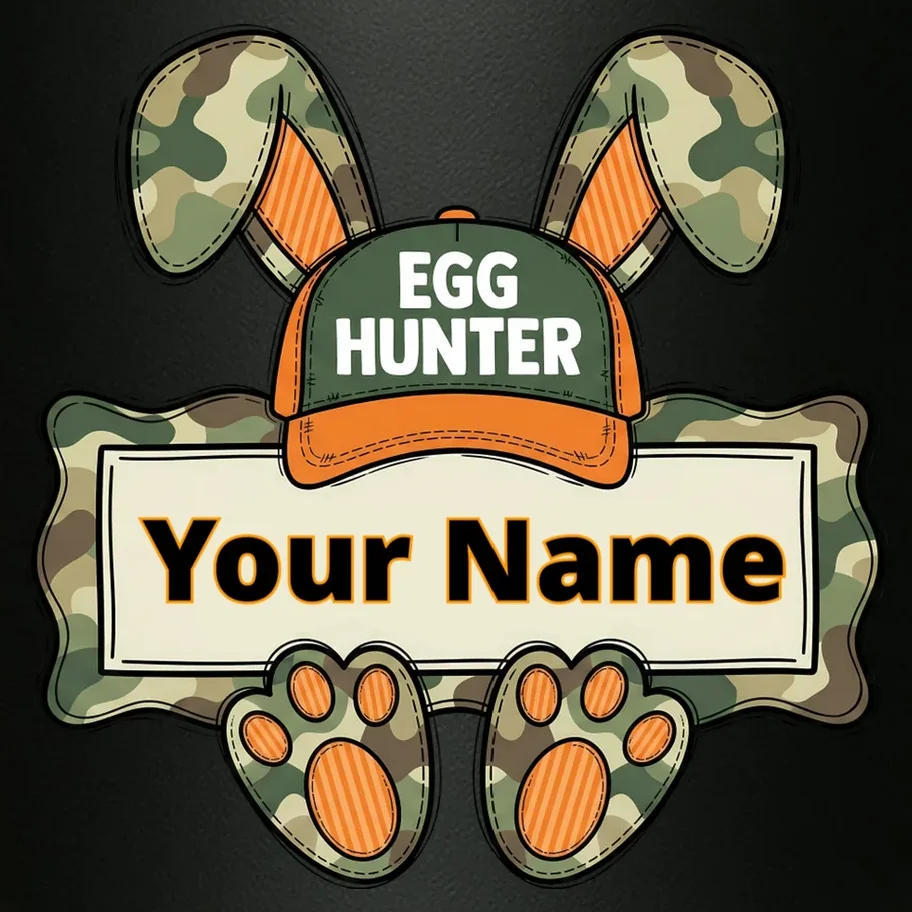 EGG HUNTER Your Name Personalized Easter Egg Hunter Custom Name Camo Bunny Rabbit 20oz Tumbler - Front - Close-up