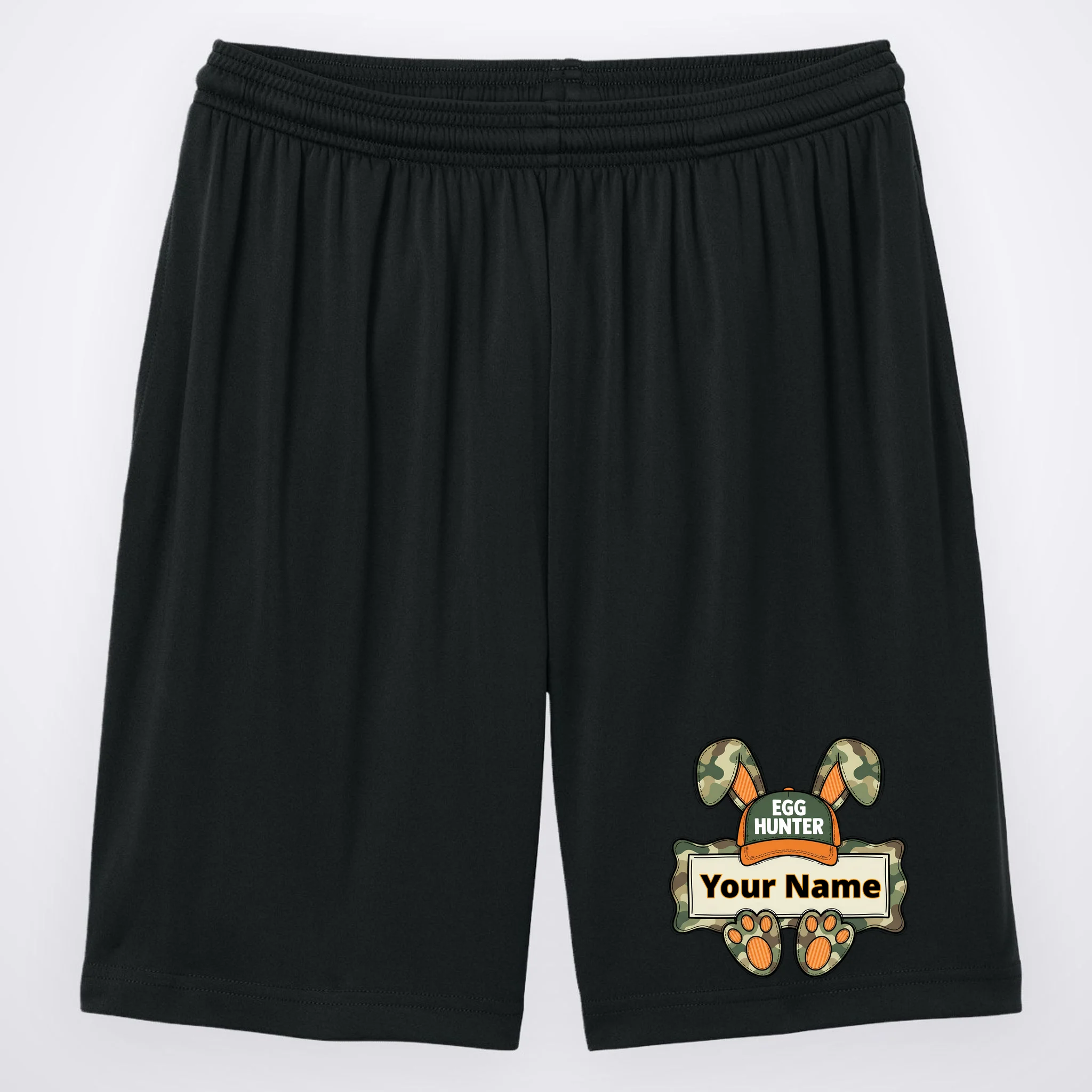 EGG HUNTER Your Name Personalized Easter Egg Hunter Custom Name Camo Bunny Rabbit Men's Shorts - Front