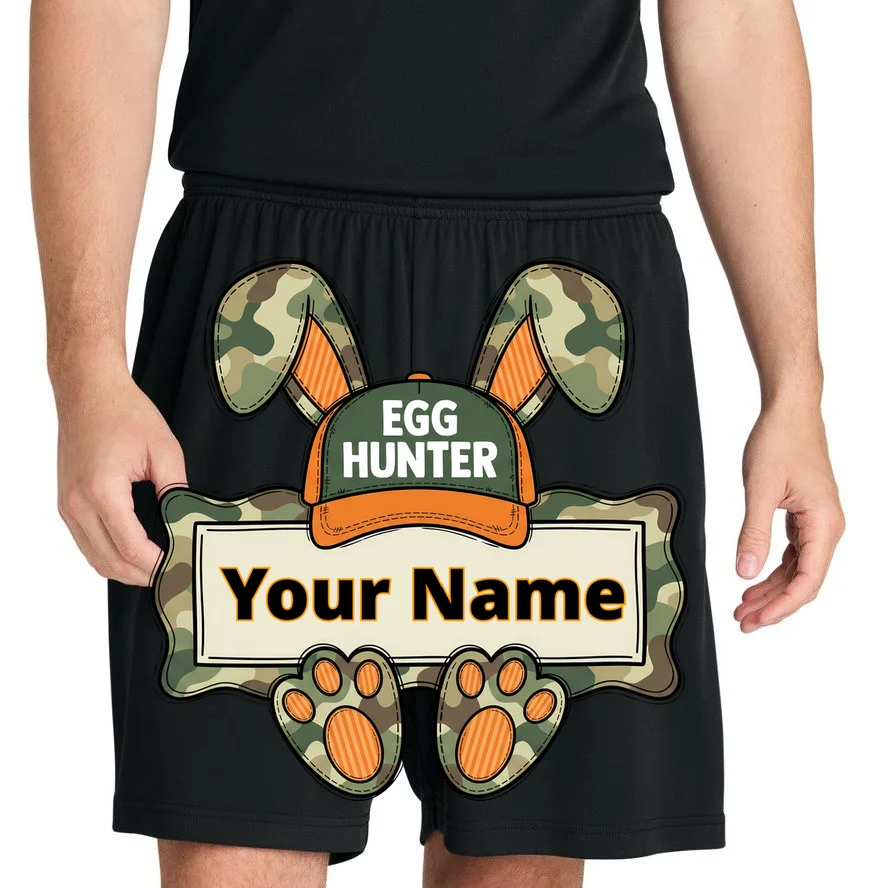 EGG HUNTER Your Name Personalized Easter Egg Hunter Custom Name Camo Bunny Rabbit Men's Shorts - Front 1