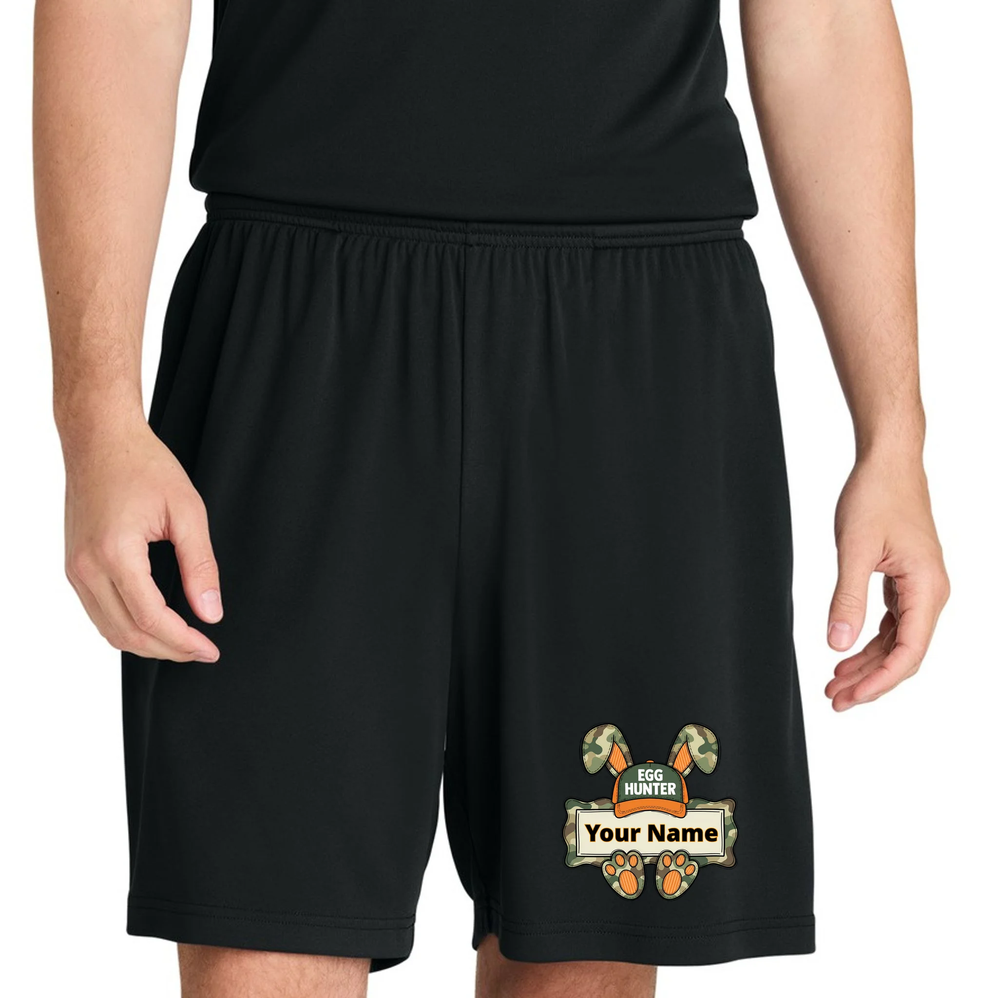 EGG HUNTER Your Name Personalized Easter Egg Hunter Custom Name Camo Bunny Rabbit Men's Shorts - Front 1