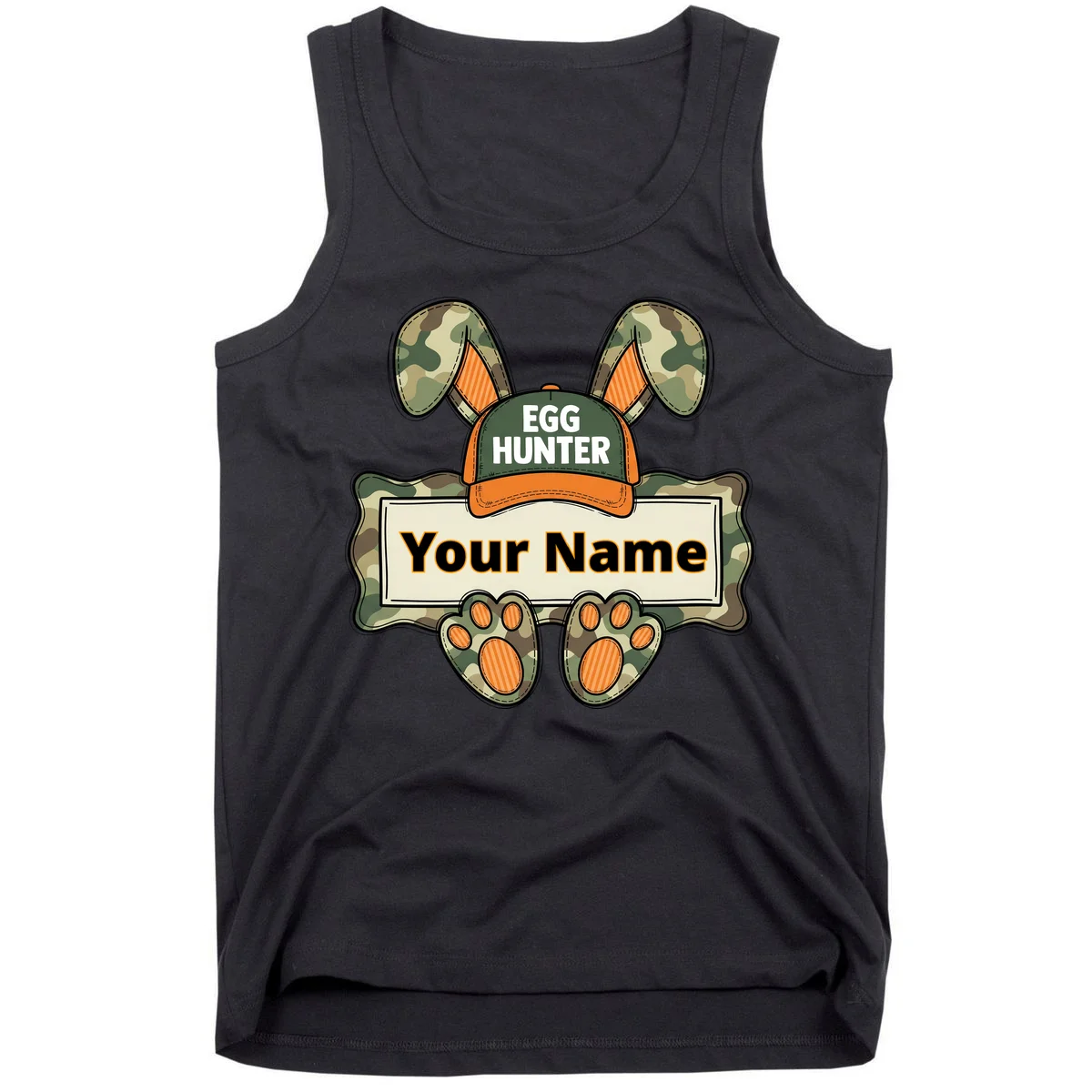 EGG HUNTER Your Name Personalized Easter Egg Hunter Custom Name Camo Bunny Rabbit Tank Top - Front
