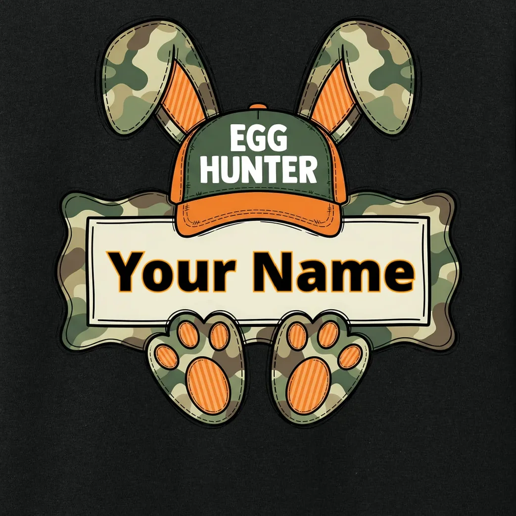 EGG HUNTER Your Name Personalized Easter Egg Hunter Custom Name Camo Bunny Rabbit Kids Long Sleeve Pajamas - Front - Close-up