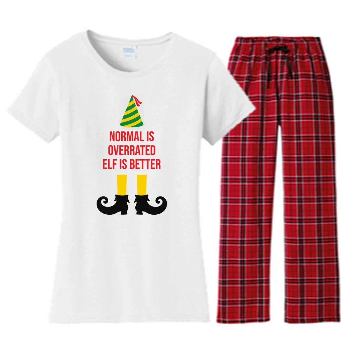 Elf Legs Funny Christmas Quote Matching Family Women's Flannel Pajama Set - Front