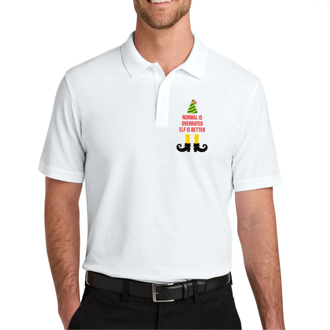 Elf Legs Funny Christmas Quote Matching Family Men's Polo - Front 1