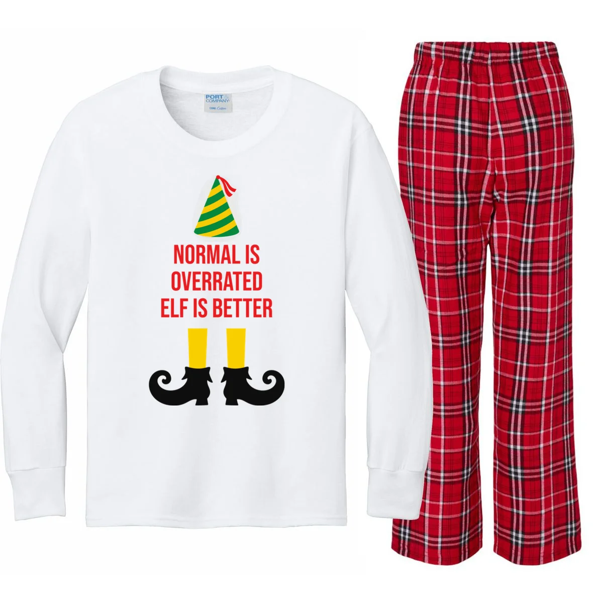 Elf Legs Funny Christmas Quote Matching Family Kids Long Sleeve Pajamas - Front
