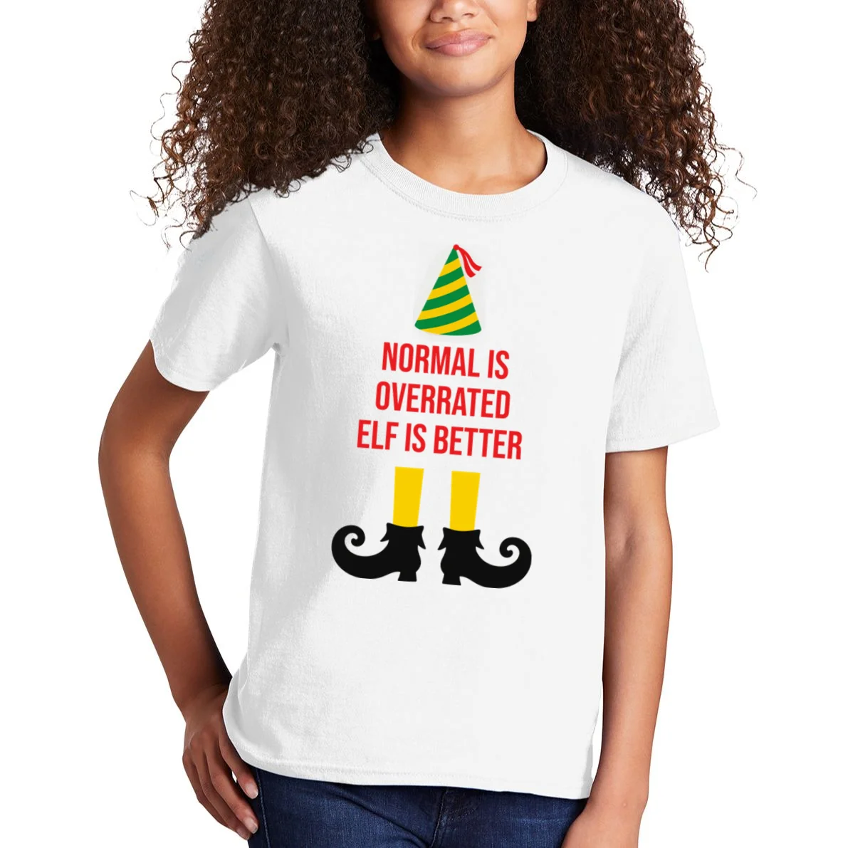 Elf Legs Funny Christmas Quote Matching Family Kids T-Shirt - Front 1