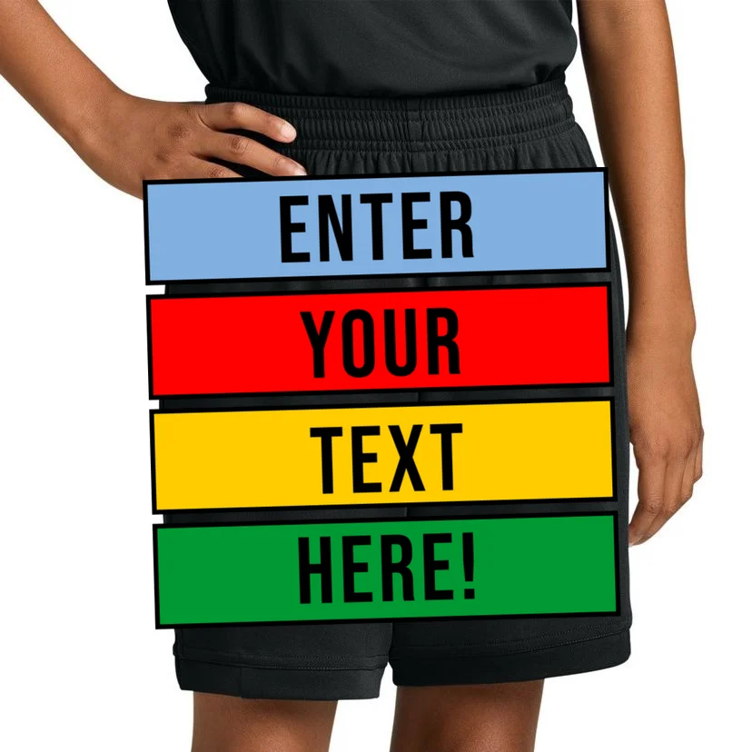 ENTER YOUR TEXT HERE! Custom Colorful Rectangles Personalized Kids Shorts - Front 1