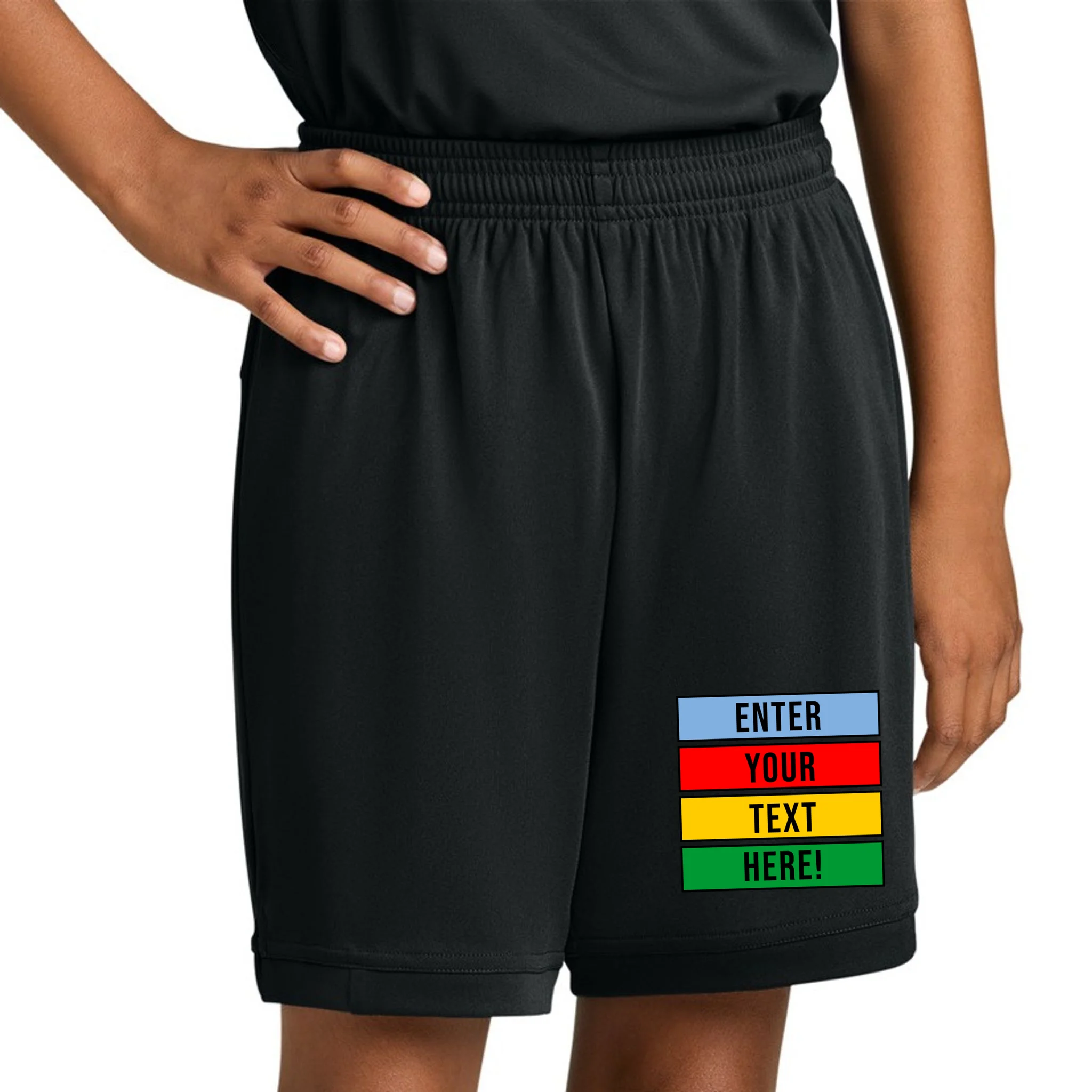 ENTER YOUR TEXT HERE! Custom Colorful Rectangles Personalized Kids Shorts - Front 1