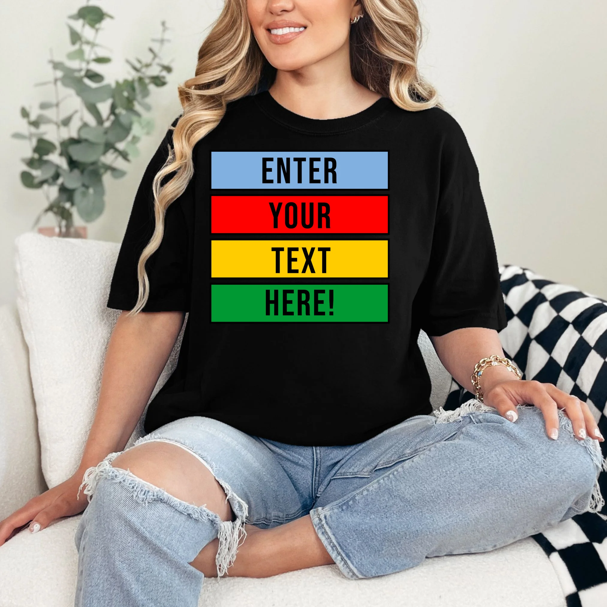 ENTER YOUR TEXT HERE! Custom Colorful Rectangles Personalized T-Shirt - Front 1