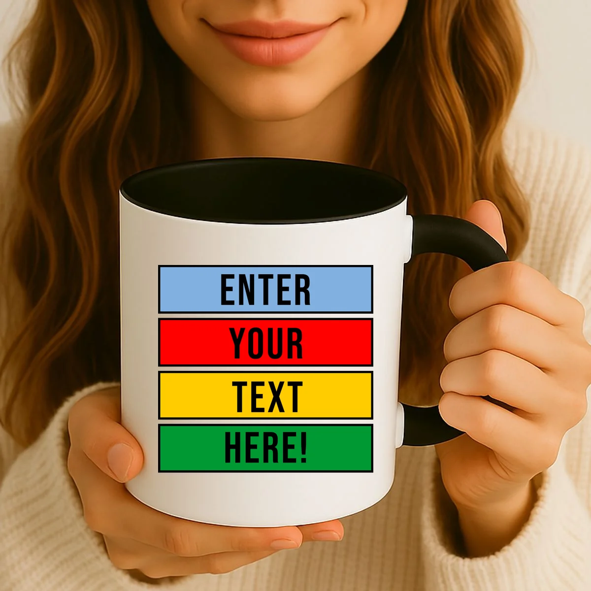ENTER YOUR TEXT HERE! Custom Colorful Rectangles Personalized Coffee Mug - Front 2