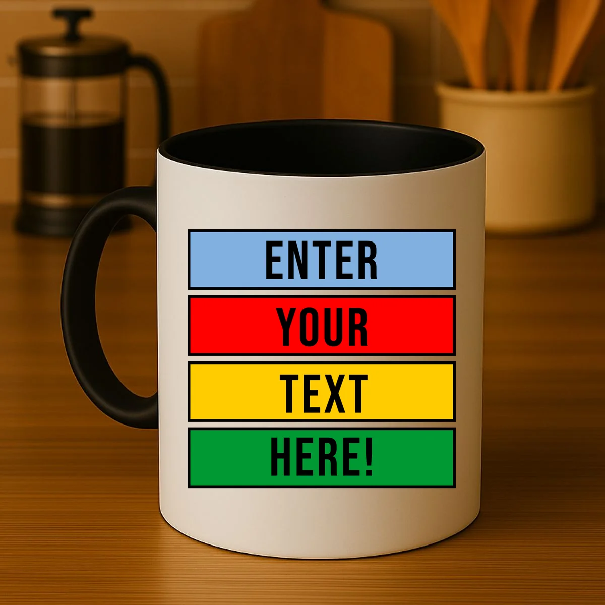 ENTER YOUR TEXT HERE! Custom Colorful Rectangles Personalized Coffee Mug - Front 3