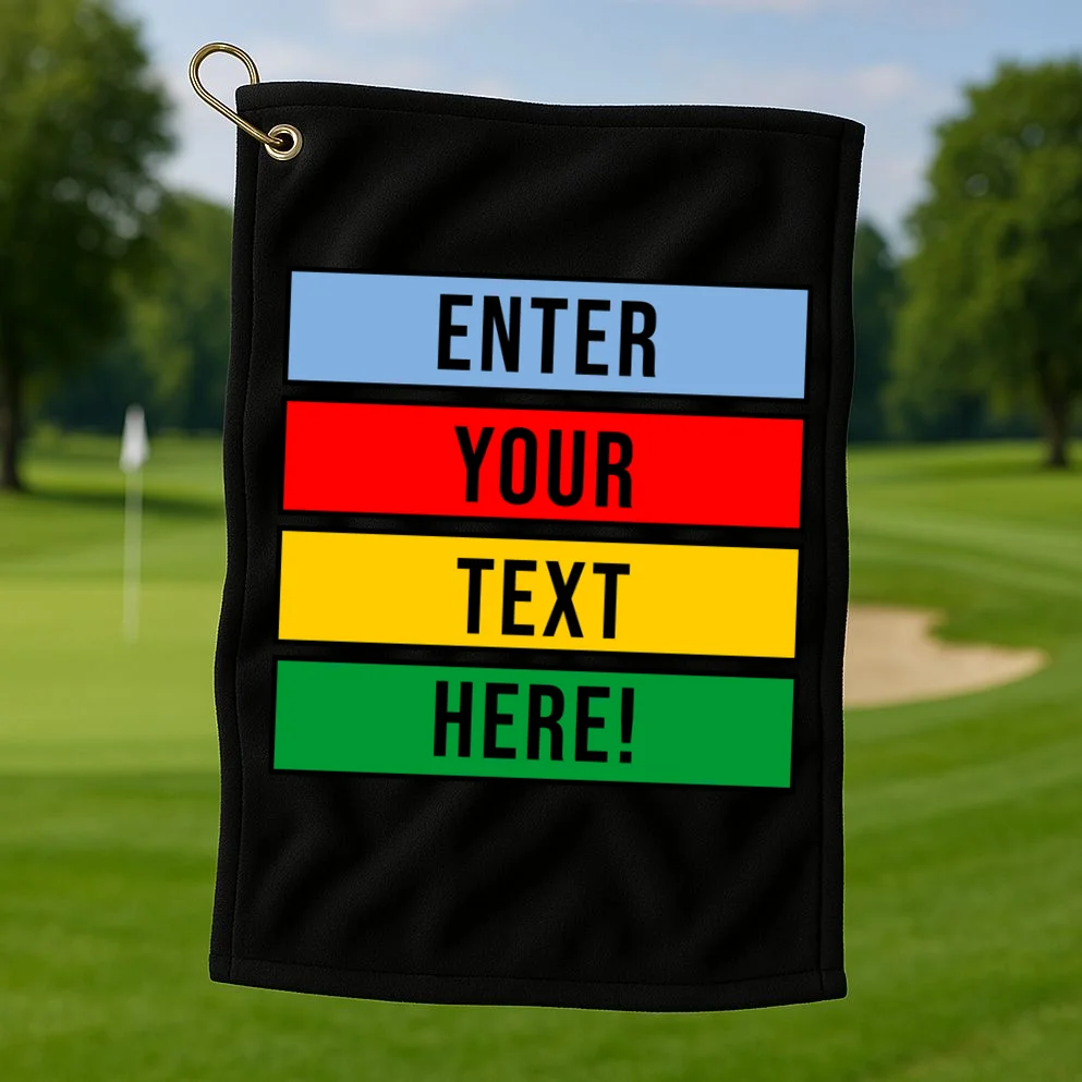 ENTER YOUR TEXT HERE! Custom Colorful Rectangles Personalized Golf Towel - Front 1
