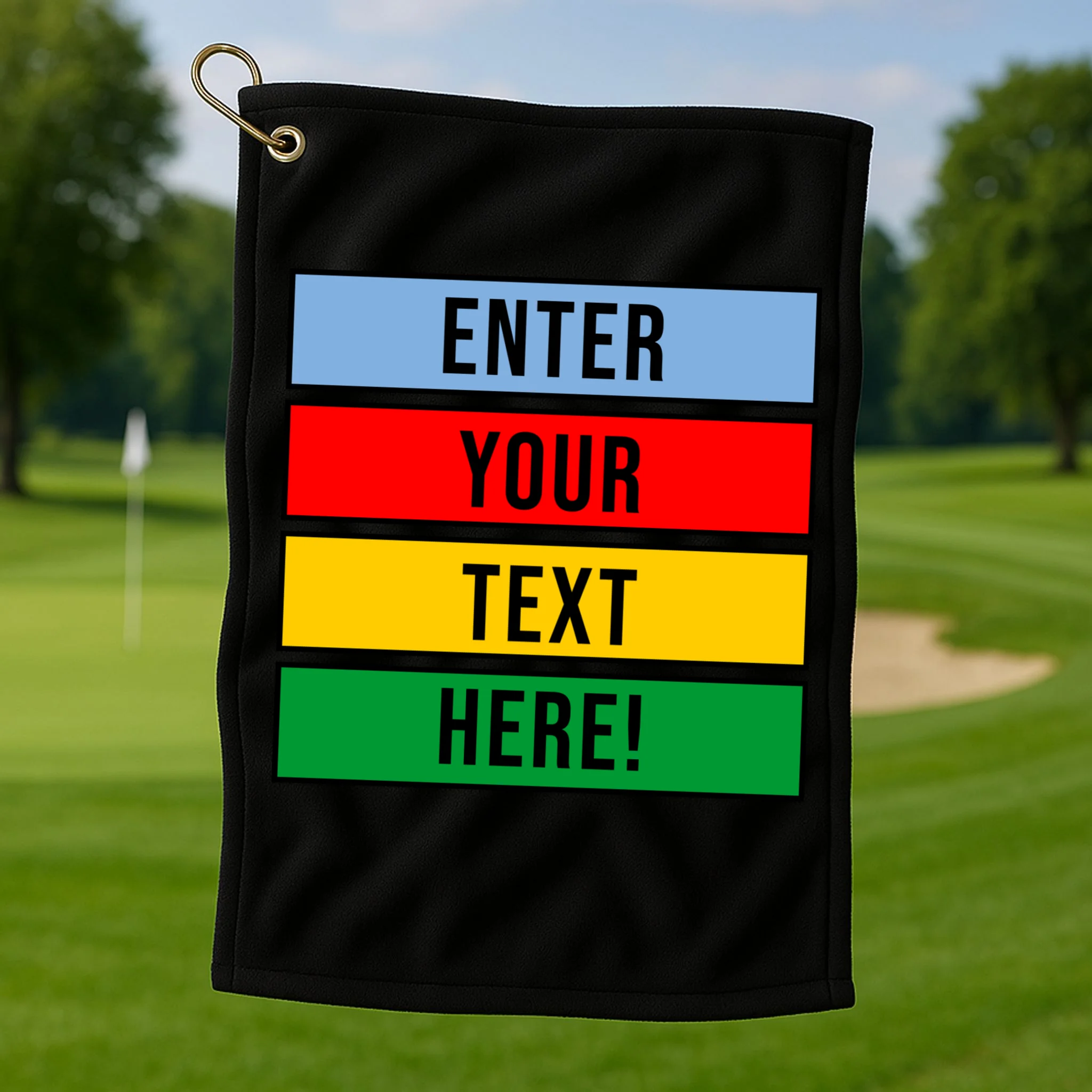 ENTER YOUR TEXT HERE! Custom Colorful Rectangles Personalized Golf Towel - Front 1